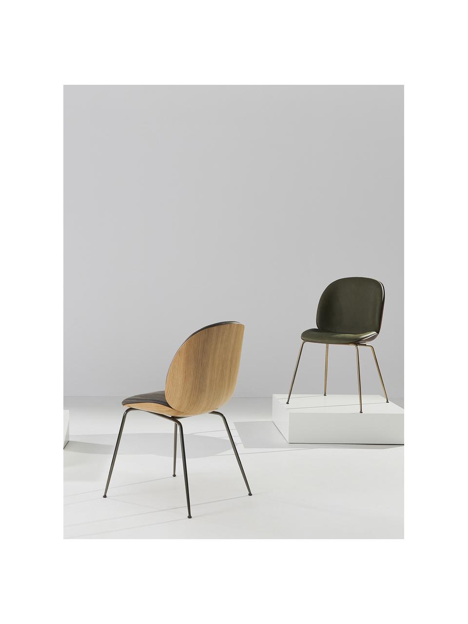 Židle z umělé kůže se skořepinovým sedákem Beetle, Imitace kůže olivově zelená, ořechové dřevo, matná zlatá, Š 56 cm, H 58 cm
