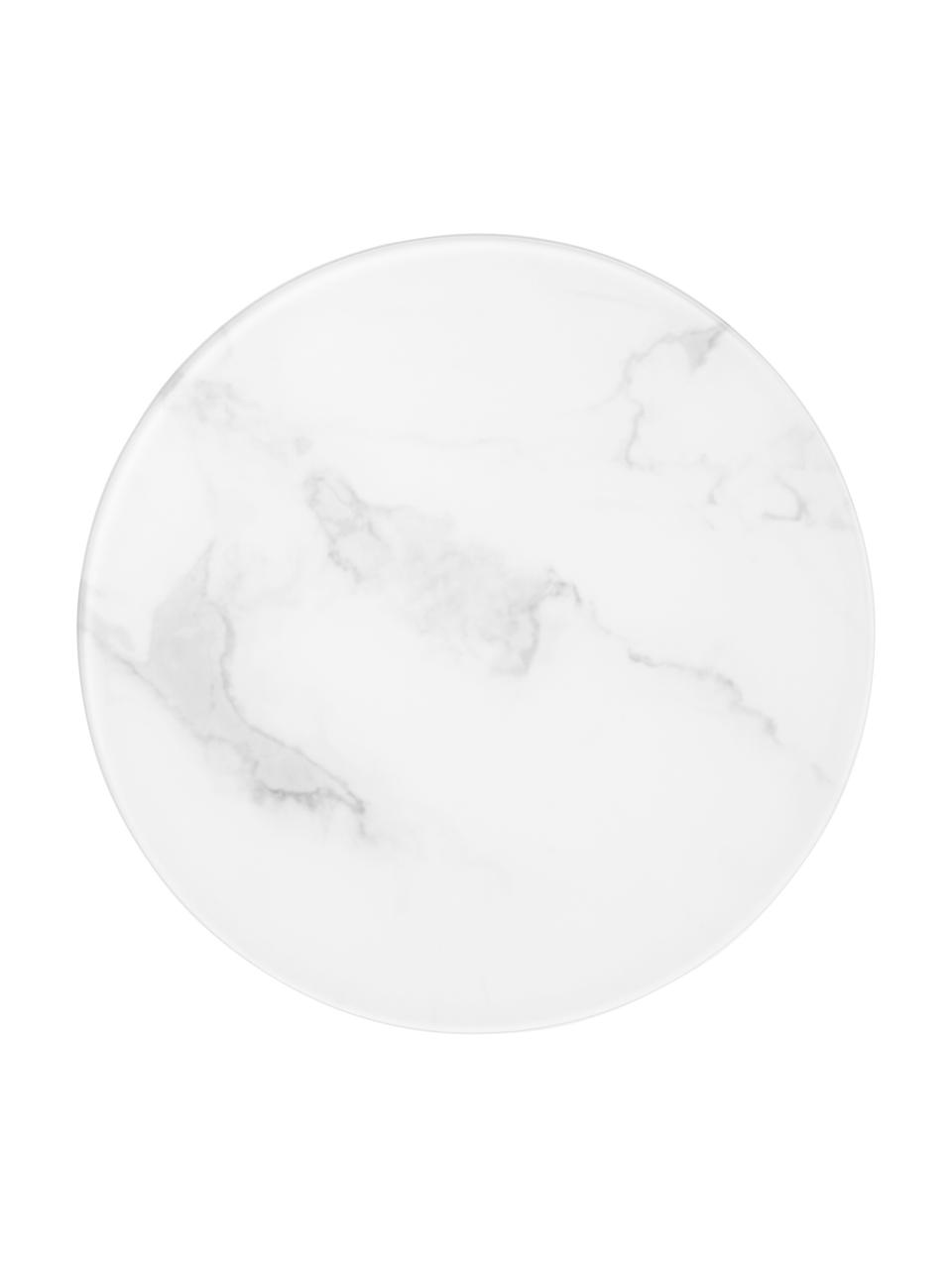 Table d'appoint ronde avec plateau en verre aspect marbre Antigua, Blanc aspect marbre, noir, Ø 45 x haut. 50 cm
