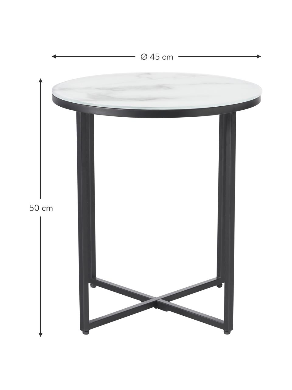 Table d'appoint ronde avec plateau en verre aspect marbre Antigua, Blanc aspect marbre, noir, Ø 45 x haut. 50 cm