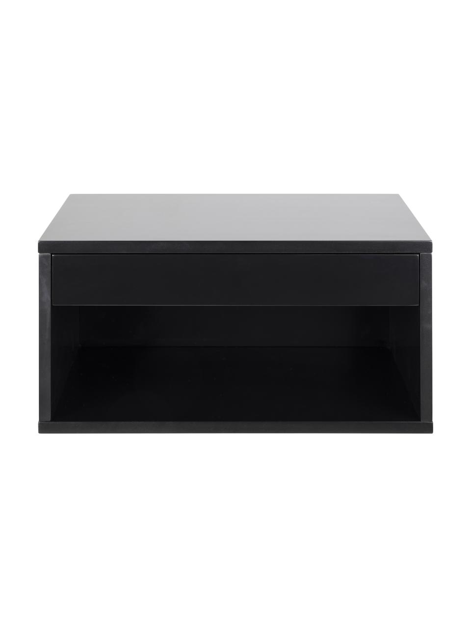 Comodino da parete con cassetto Cholet, Pannello di fibra a media densità (MDF) laccato, Nero, Larg. 50 x Alt. 24 cm