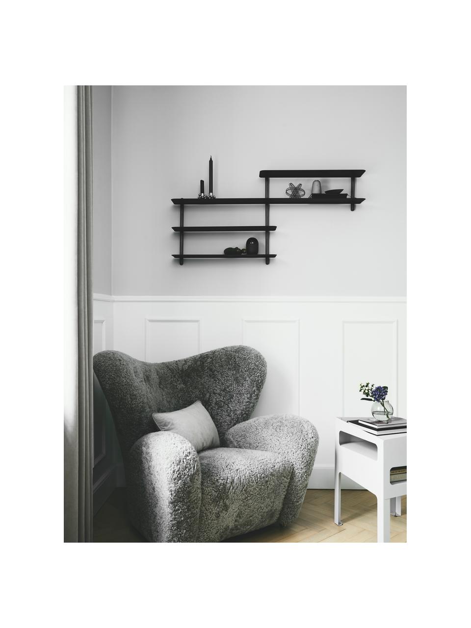 Estante de pared Nivo, Estantes: acero recubierto, Estructura: madera de fresno, Negro, An 118 x Al 59 cm