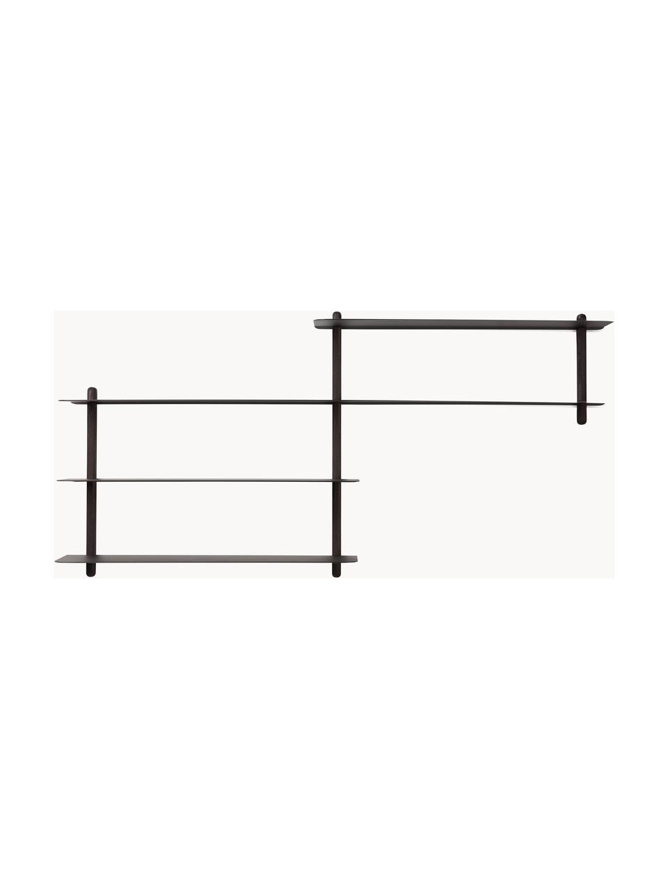 Estante de pared Nivo, Estantes: acero recubierto, Estructura: madera de fresno, Negro, An 118 x Al 59 cm