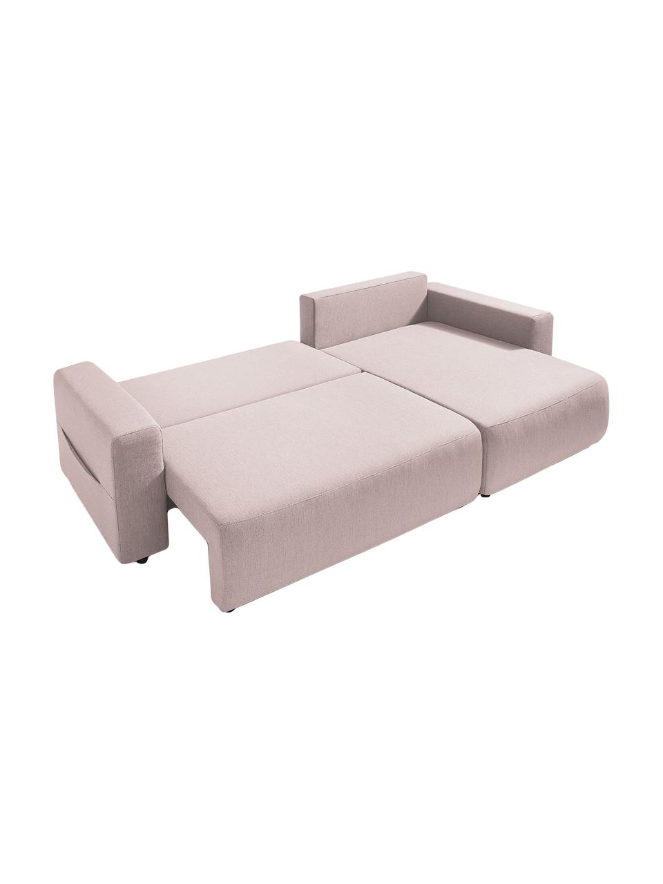 Divano letto angolare in tessuto rosa con contenitore Elvi, Rivestimento: poliestere con rivestimen, Sottostruttura: legno, molle Nosag, Piedini: materiale sintentico Il t, Tessuto rosa, nero, Larg. 282 x Prof. 153 cm