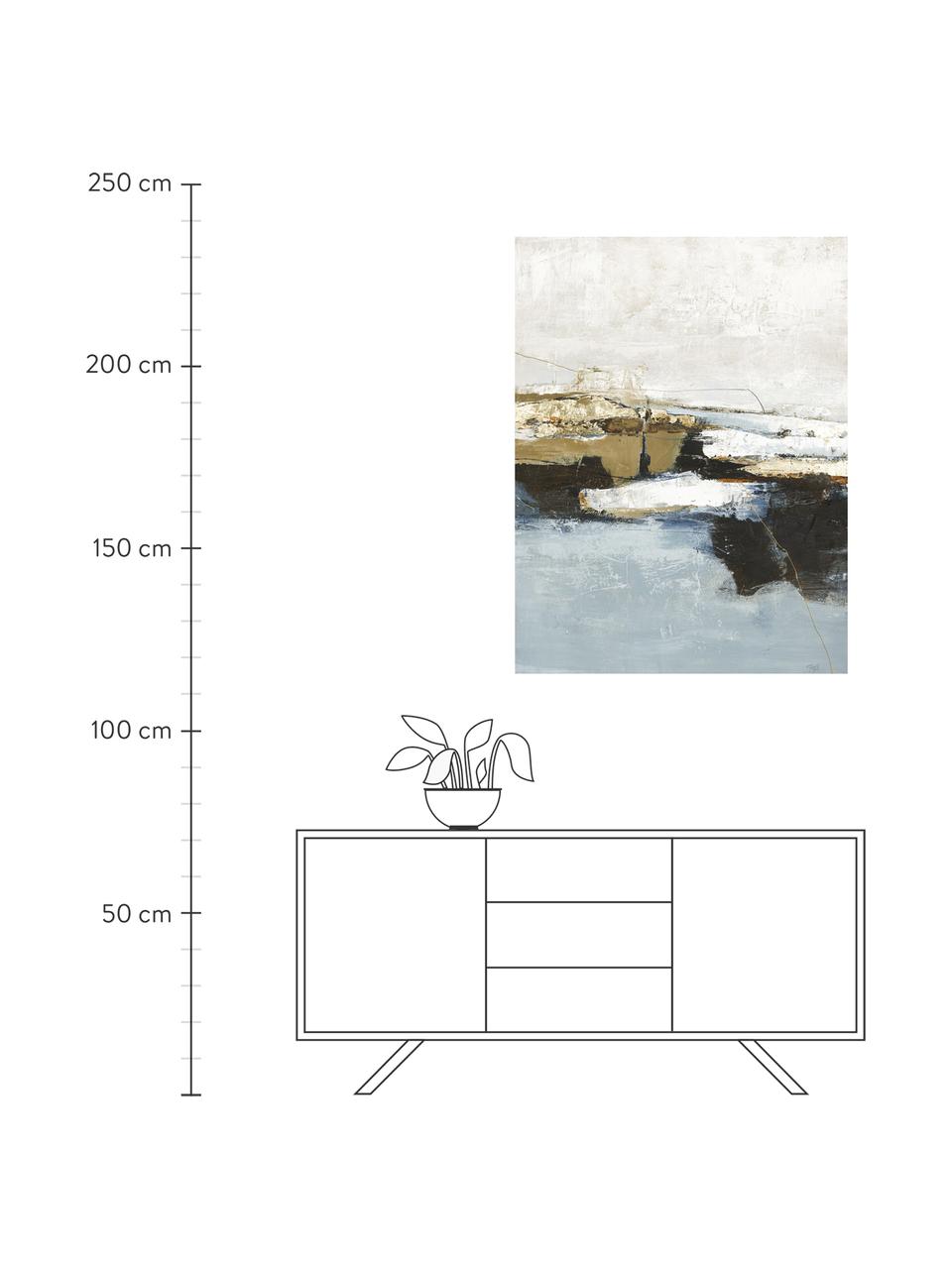 Handgemaltes Leinwandbild Freja Get Away, Bild: Daler Rowney HQ Acrylfarb, Goldfarben, Blau, Weiss, Mehrfarbig, B 90 x H 120 cm