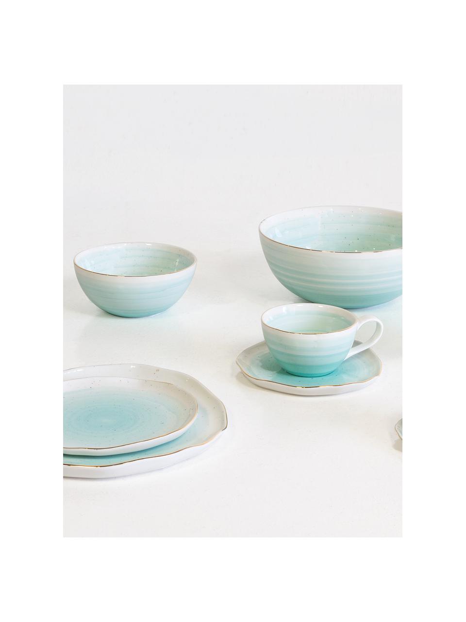 Bol artisanal en porcelaine Bella, 2 pièces, Bleu turquoise