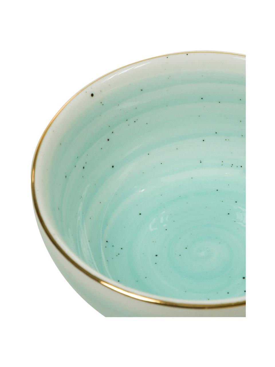 Handgemaakte kommen Bella met goudkleurige rand, 2 stuks, Porselein, Turquoiseblauw, Ø 10 x H 6 cm