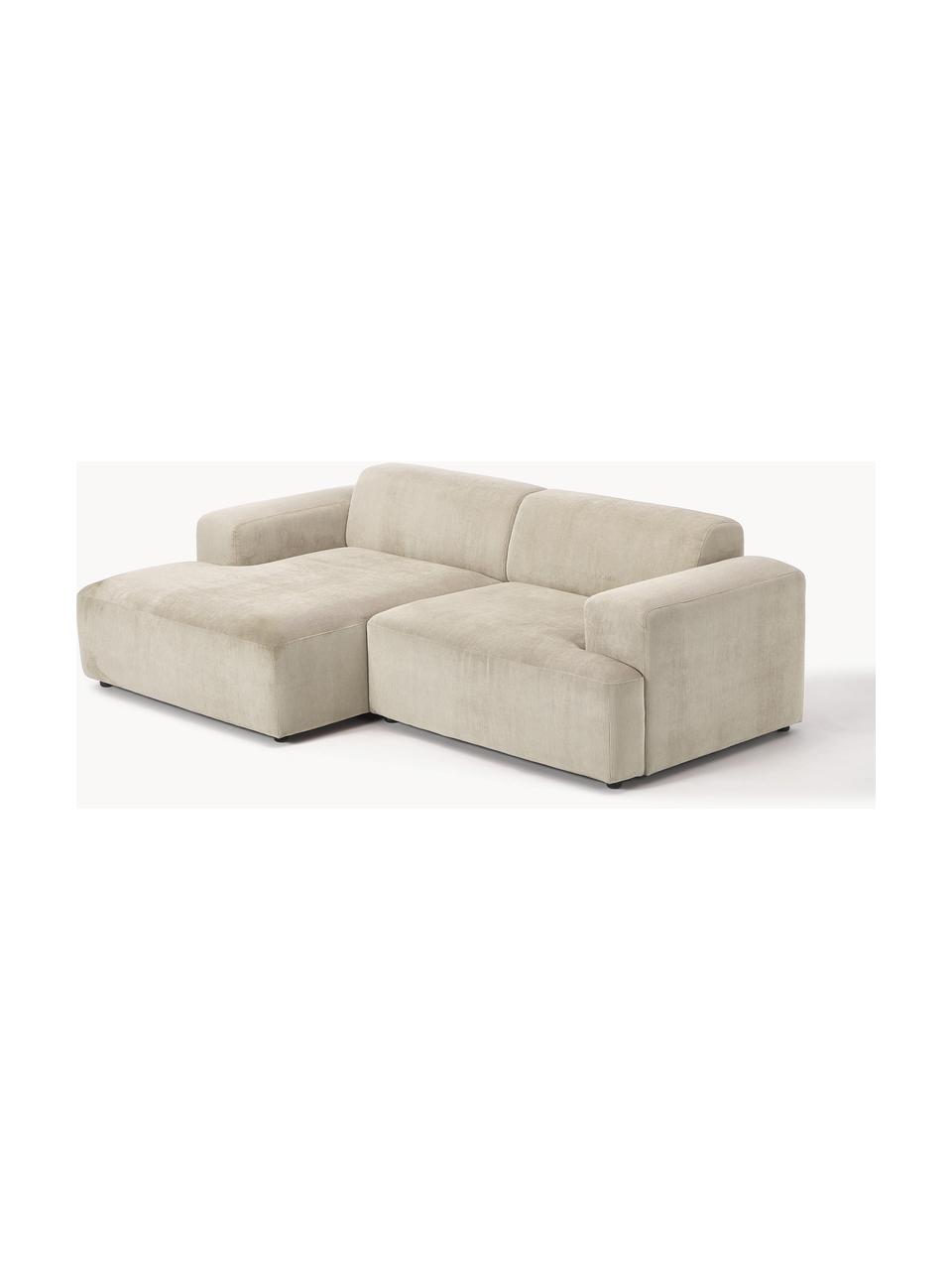 Cord-Ecksofa Melva (3-Sitzer), Bezug: Cord (92% Polyester, 8% P, Gestell: Massives Kiefernholz, Spa, Füße: Kunststoff Dieses Produkt, Cord Hellbeige, B 238 x T 143 cm, Eckteil links