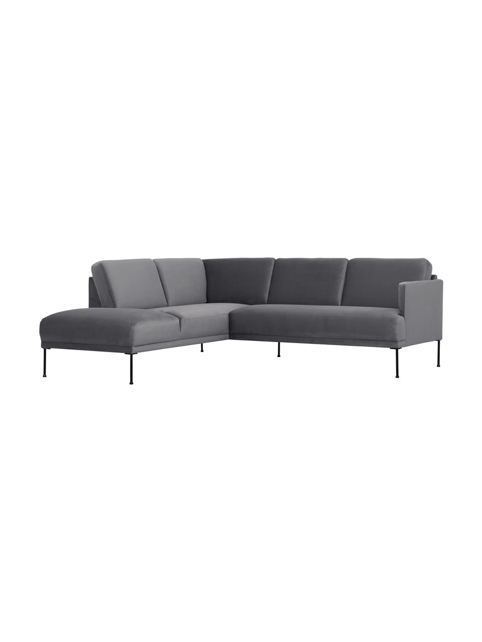 Sofá rinconera de terciopelo Fluente, Tapizado: terciopelo (poliéster de , Estructura: madera de pino maciza, Patas: metal con pintura en polv, Terciopelo gris oscuro, An 221 x F 200 cm, chaise longue izquierda