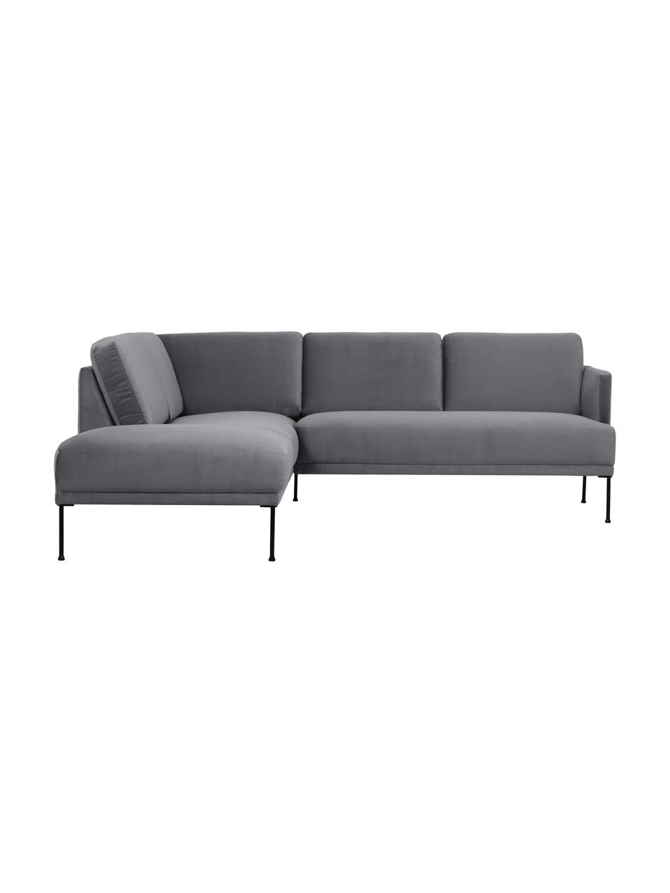 Sofá rinconera de terciopelo Fluente, Tapizado: terciopelo (poliéster de , Estructura: madera de pino maciza, Patas: metal con pintura en polv, Terciopelo gris oscuro, An 221 x F 200 cm, chaise longue izquierda