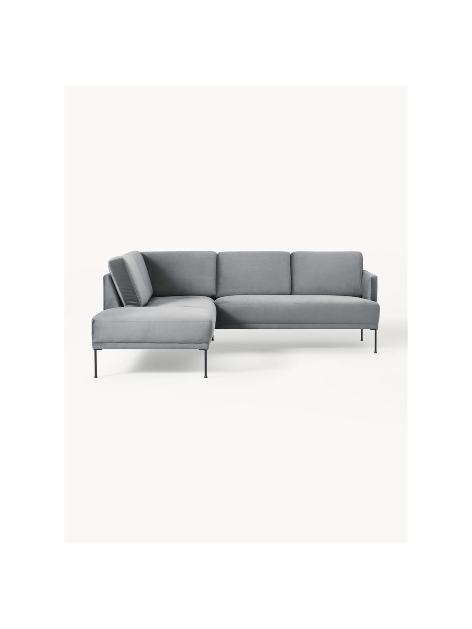 Sofa narożna z aksamitu Fluente, Tapicerka: aksamit (wysokiej jakości, Stelaż: lite drewno sosnowe, Nogi: metal malowany proszkowo , Ciemnoszary aksamit, S 221 x G 200 cm, lewostronna