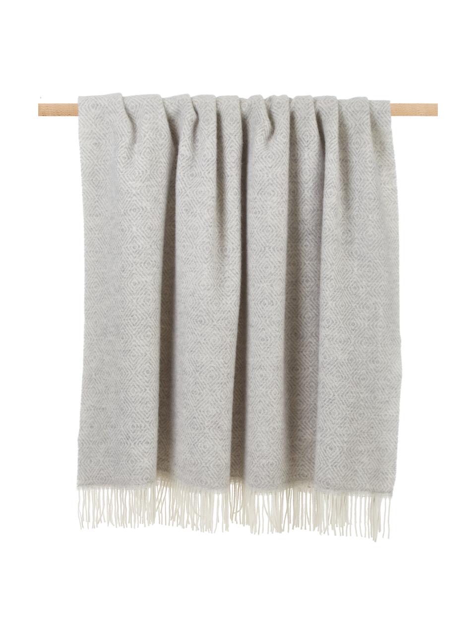 Plaid laine gris clair à franges Tirol-Viktor, Gris clair, blanc, larg. 140 x long. 200 cm