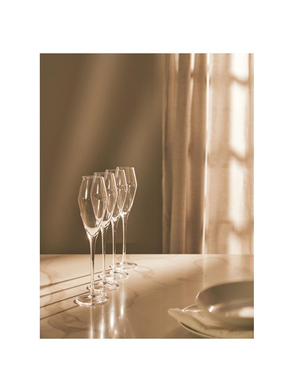 Ručne fúkané poháre na šampanské Ays, 4 ks, Sklo, Priehľadná, Ø 4 x V 27 cm, 232 ml