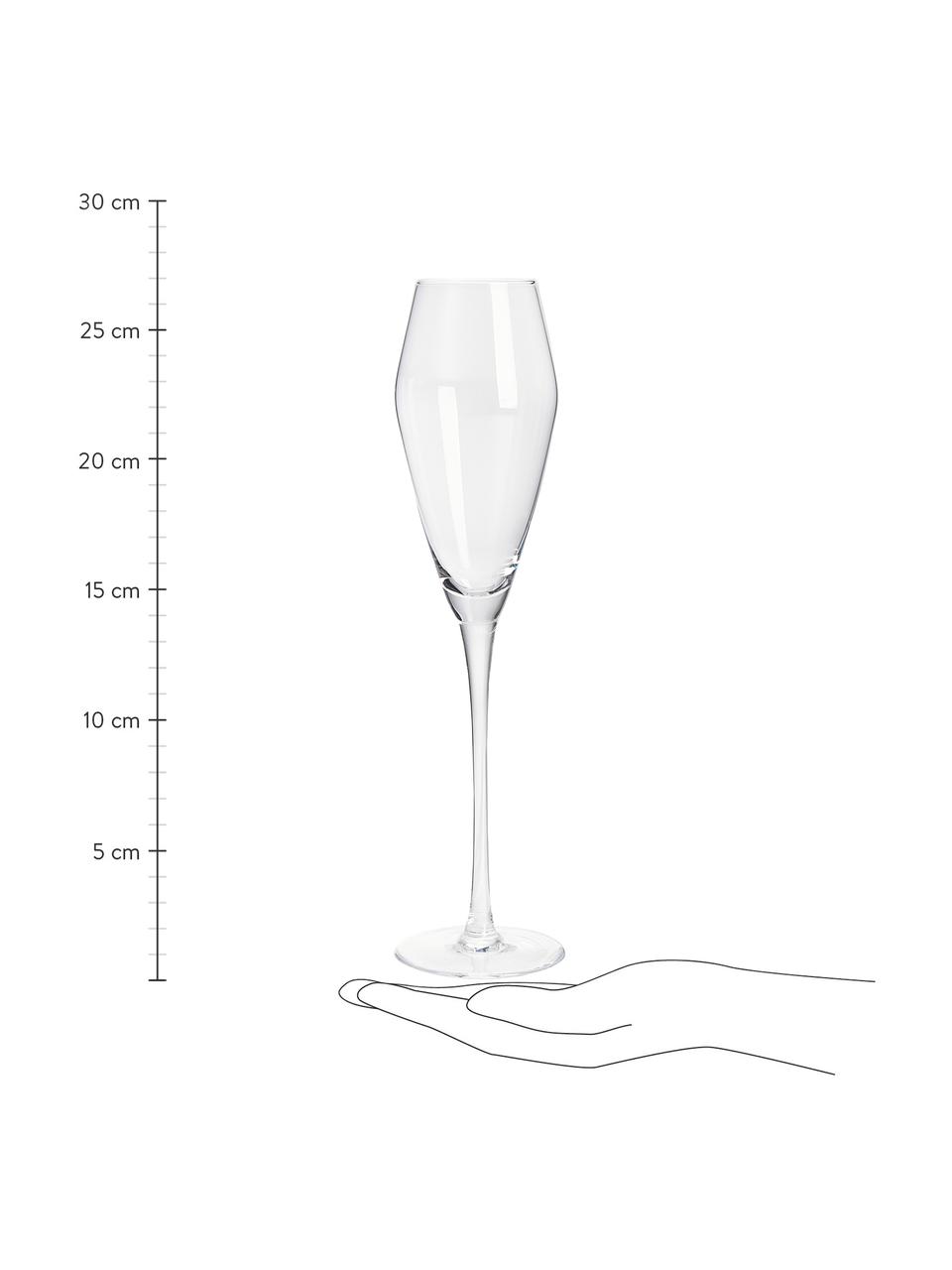 Ručne fúkané poháre na šampanské Ays, 4 ks, Sklo, Priehľadná, Ø 4 x V 27 cm, 232 ml