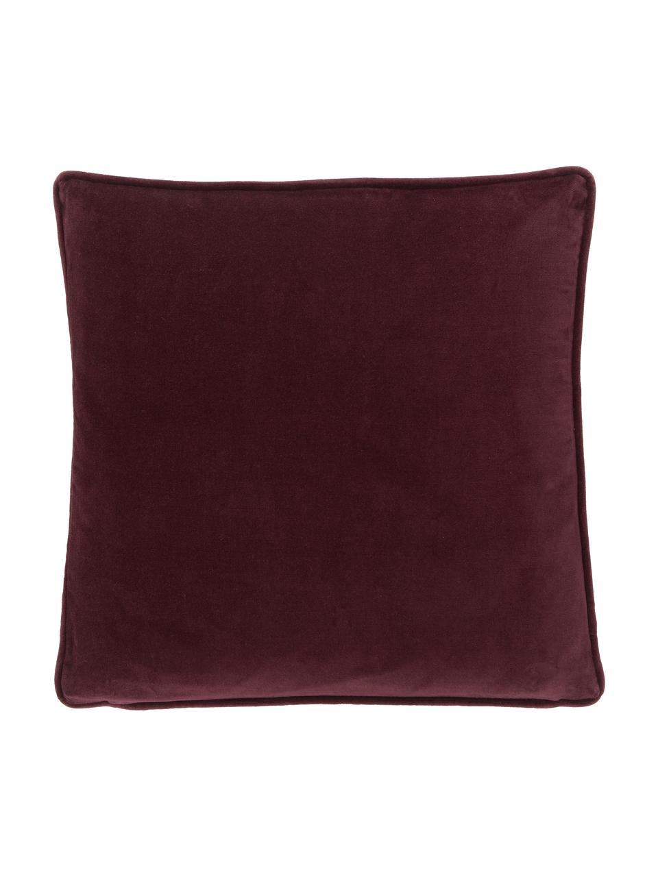 Housse de coussin velours bourgogne Dana, 100 % velours de coton, Bourgogne, larg. 40 x long. 40 cm