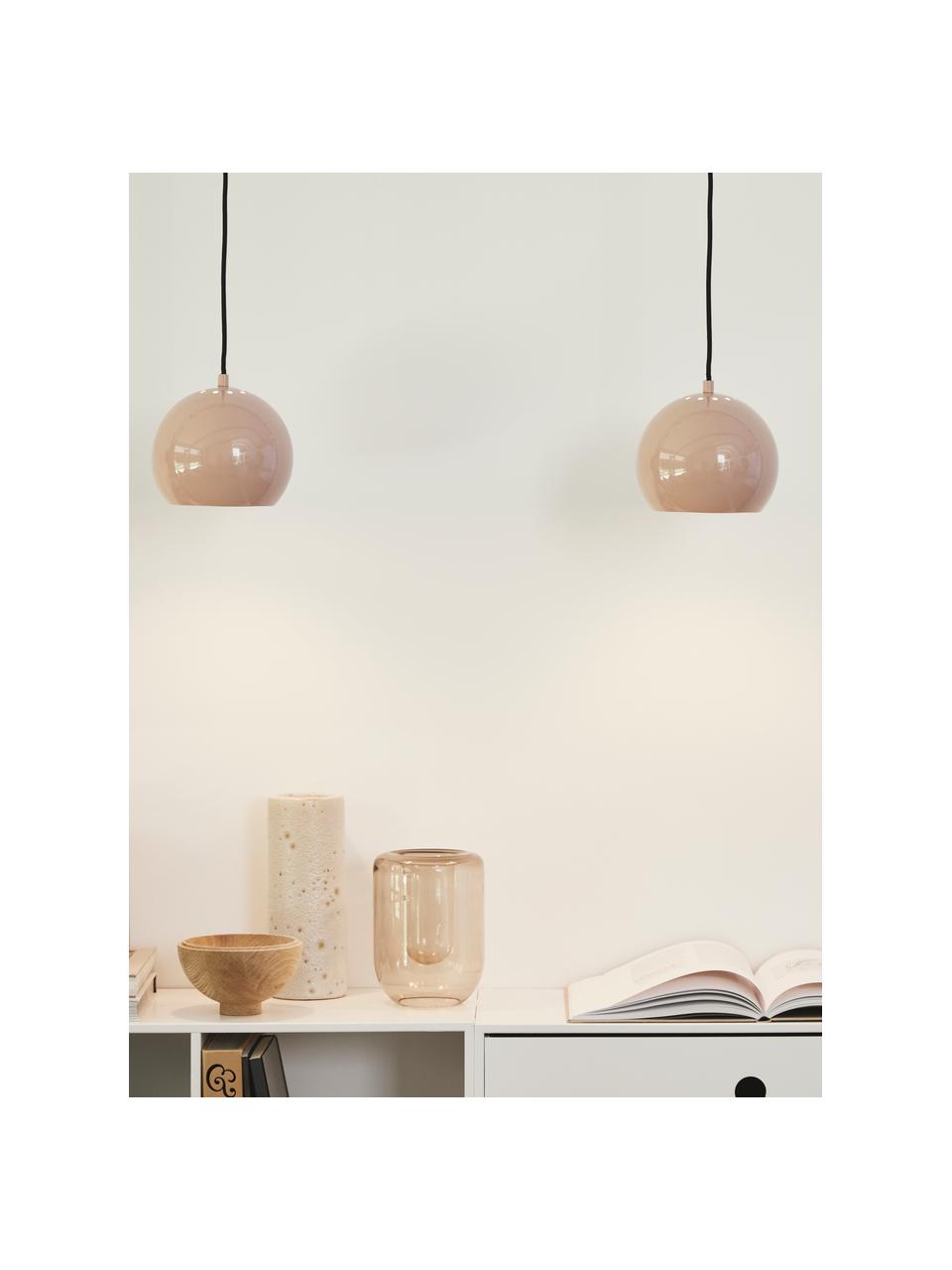 Kleine bolvormige hanglamp  Ball in nudekleur, Lampenkap: gecoat metaal, Baldakijn: gecoat metaal, Nudekleurig, zwart, wit, Ø 18 x H 16 cm