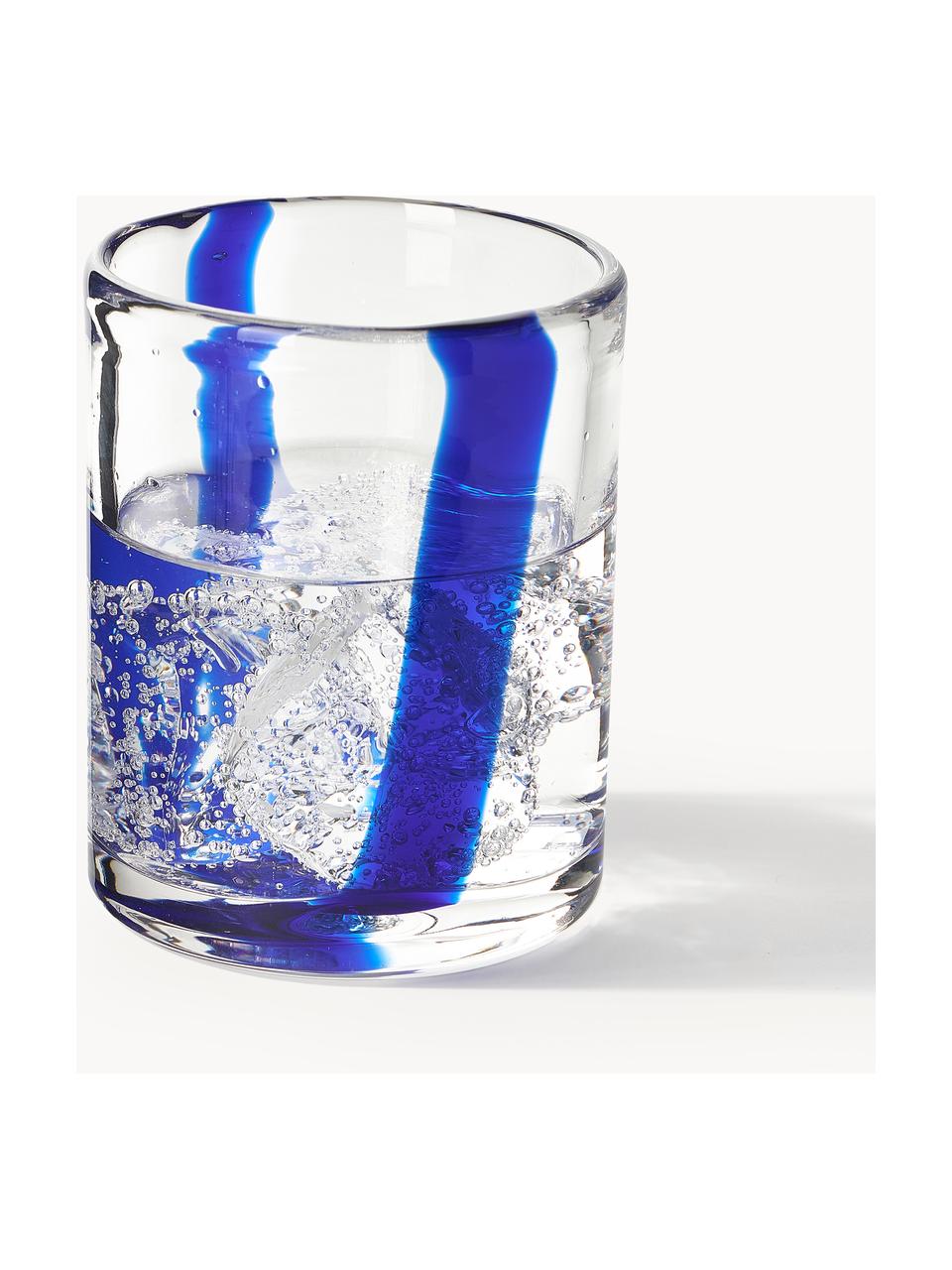 Mundgeblasene Karaffe Taha mit Wassergläsern, 5er-Set, Transparent mit royalblauem Dekor, Set mit verschiedenen Grössen