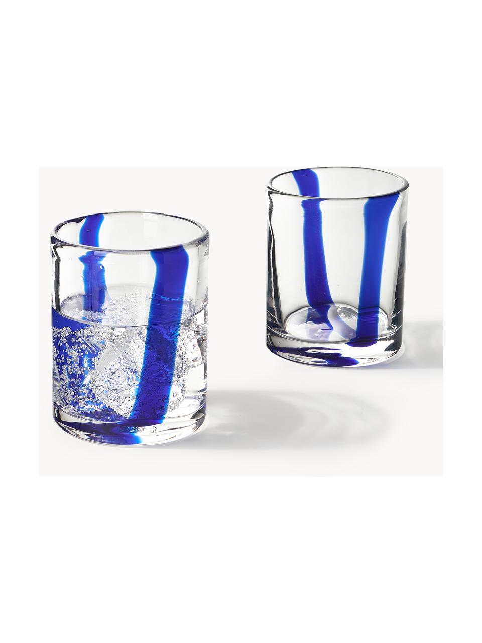 Mundgeblasene Karaffe Taha mit Wassergläsern, 5er-Set, Transparent mit royalblauem Dekor, Set mit verschiedenen Grössen