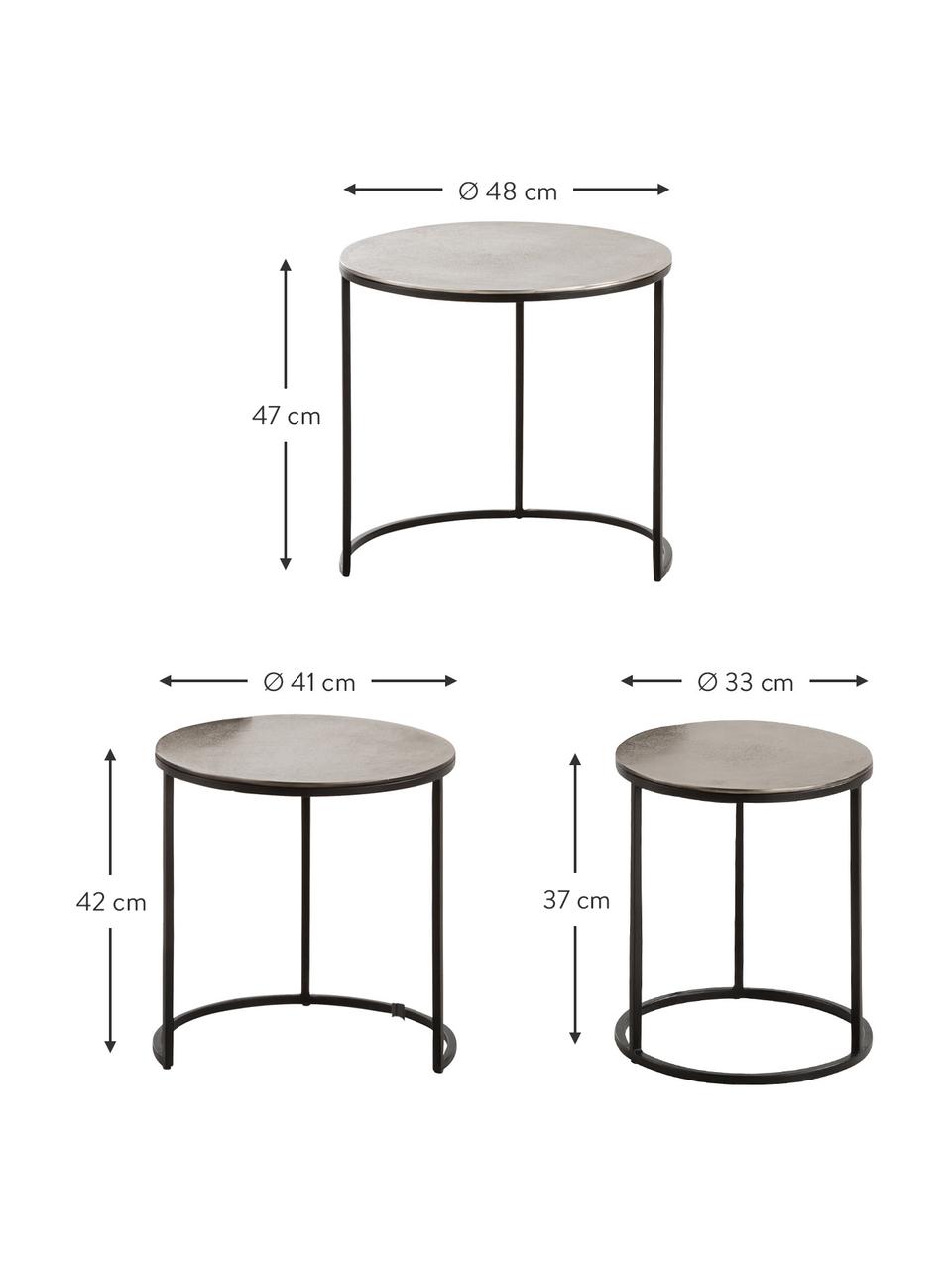 Table d'appoint gigogne avec plateau couleur argentée Scott, 3 élém., Couleur argentée, noir, Lot de différentes tailles