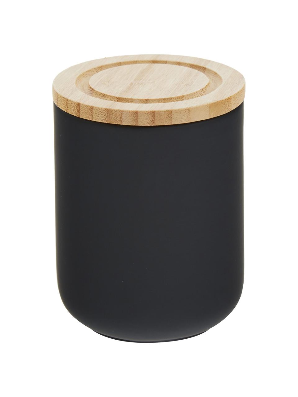 Opbergpot Stak, Pot: keramiek, Deksel: bamboehout, Zwart, bamboehoutkleurig, Ø 10 x H 13 cm, 750 ml