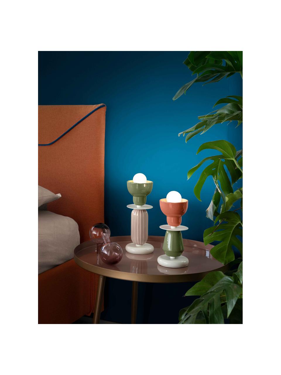 Malá stolní lampa Berimbau, ručně vyrobeno, Olivová, starorůžová, tlumeně bílá, Ø 12 cm, V 30 cm