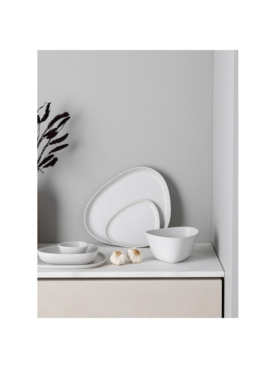 Handgemaakte ontbijtbord Monaco, 4 stuks, Keramiek, Wit, B 19 x L 22 cm