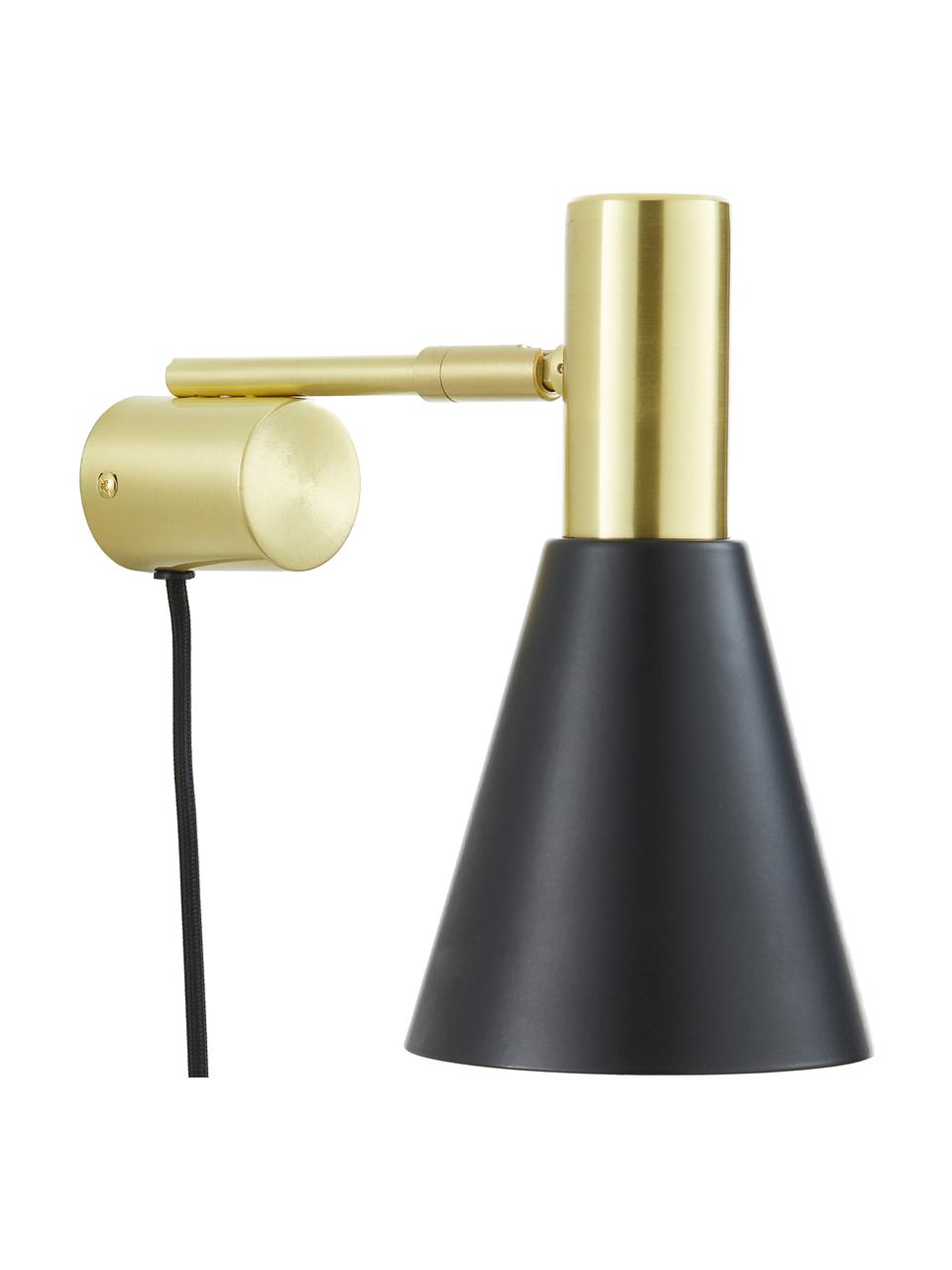 Wandlamp Sia met stekker, Lampenkap: gepoedercoat metaal, Zwart, messingkleurig, Ø 13 x H 27 cm