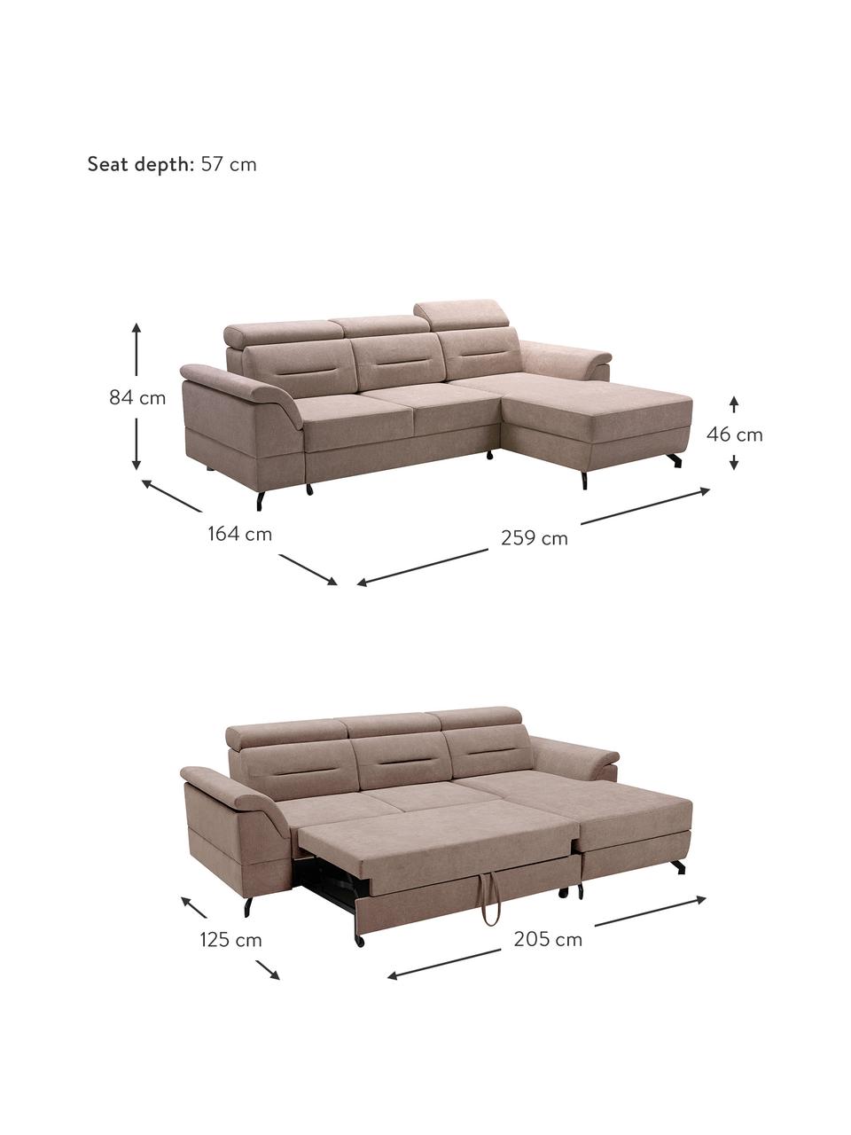 Sofa narożna z funkcją spania i miejscem do przechowywania Missouri, Tapicerka: 100% poliester, Beżowy, S 259 x G 164 cm