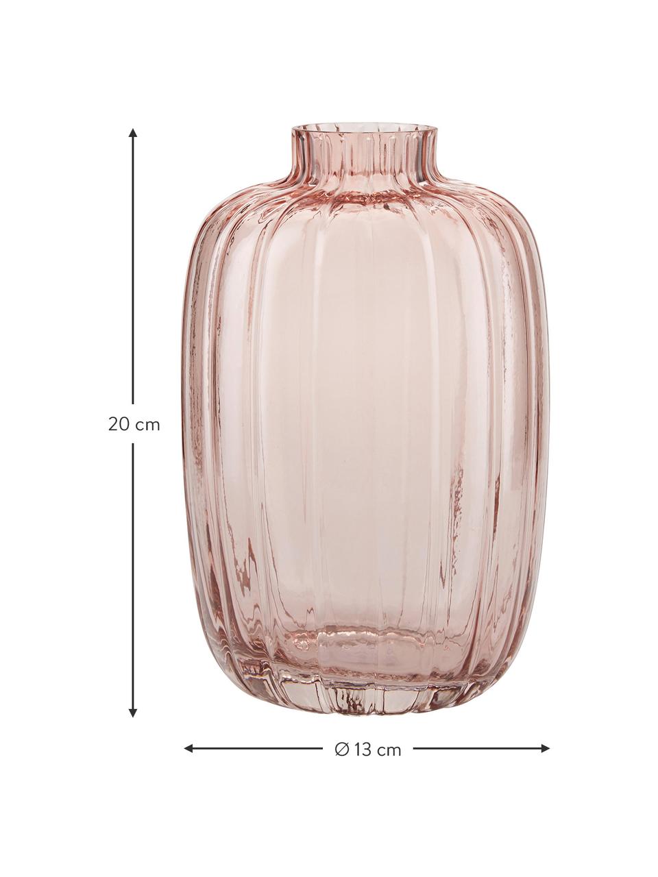 Skleněná váza Groove, Sklo, Růžová, Ø 13 cm, V 20 cm