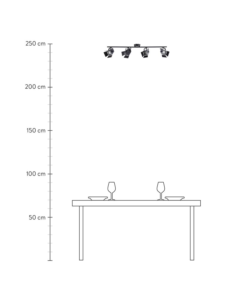 Faretti da soffitto grandi a LED Movie, Paralume: metallo, Struttura: metallo, Baldacchino: metallo, Nero, Larg. 84 x Alt. 17 cm