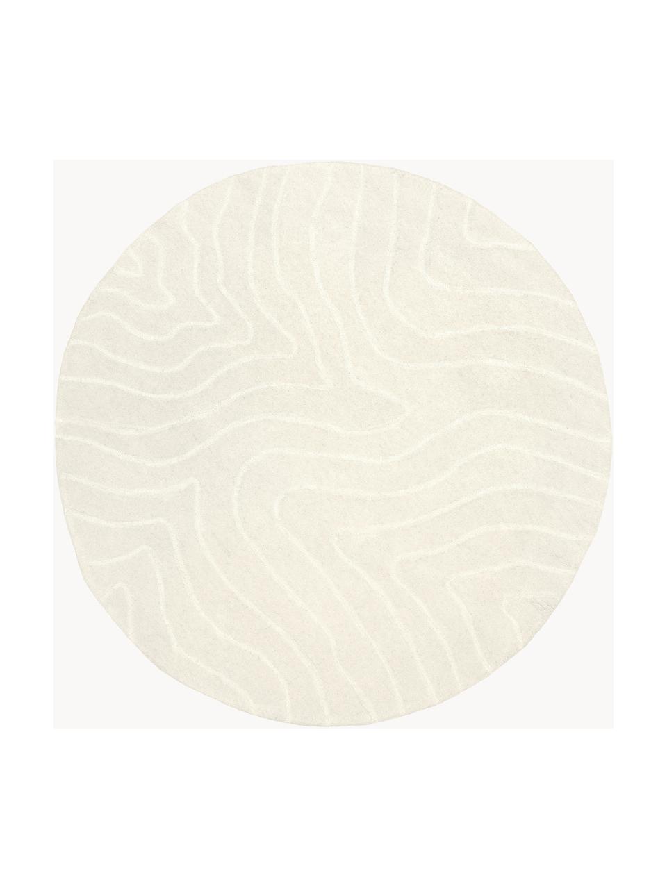 Runder Wollteppich Aaron, handgetuftet, Flor: 100 % Wolle, Cremeweiss, Ø 150 cm (Grösse M)