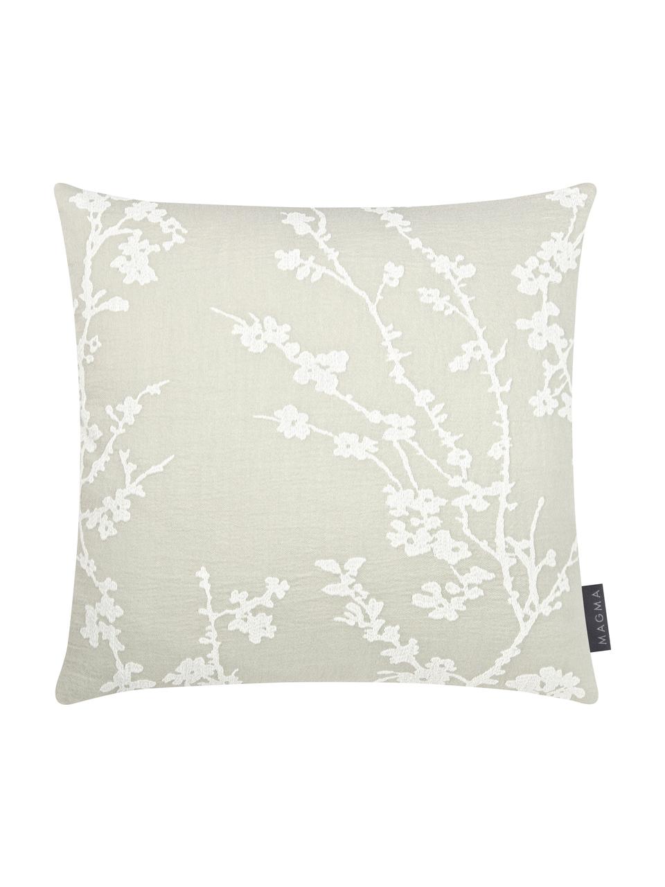 Kussenhoes Jasmin met bloemenmotief, Weeftechniek: jacquard, Mintkleurig, wit, 40 x 40 cm