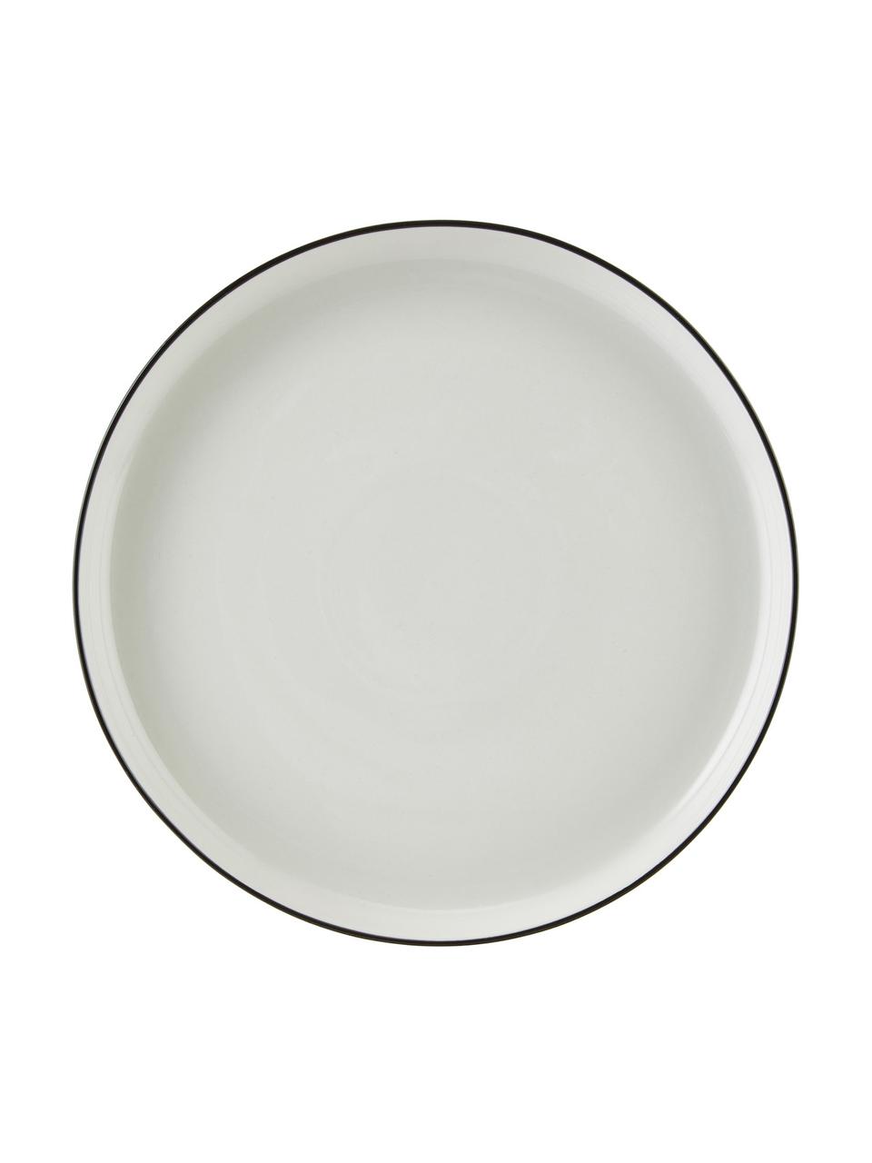 Piatto piano in porcellana Facile 2 pz, Porcellana solida di alta qualità (ca. 50% caolino, 25% quarzo e 25% feldspato), Bianco latte con bordo nero, Ø 25 x Alt. 3 cm