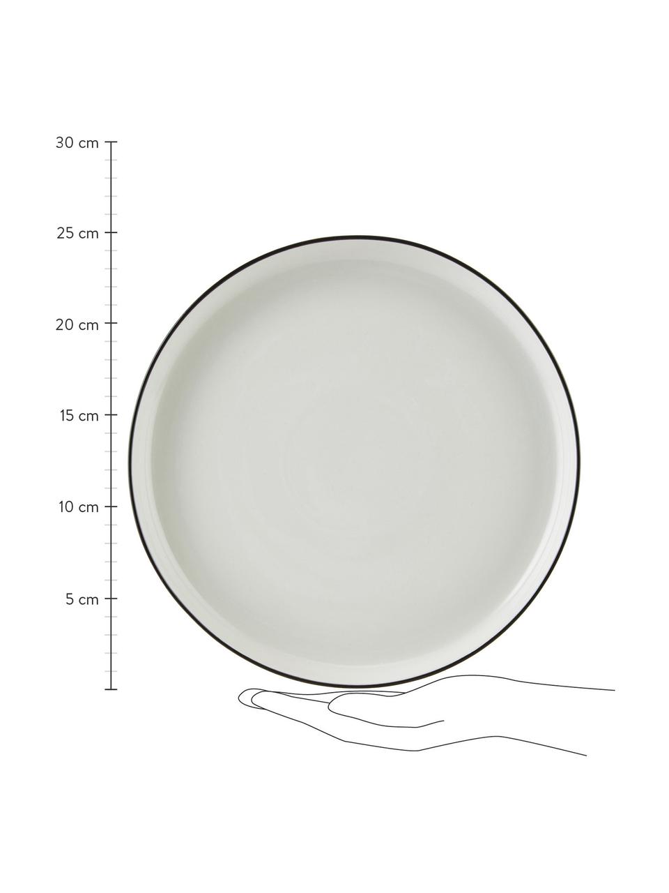 Platos llanos de porcelana Facile, 2 uds., Porcelana dura de alta calidad (aprox. 50% caolín, 25% cuarzo y 25% feldespato), Blanco crema con borde negro, Ø 25 x Al 3 cm