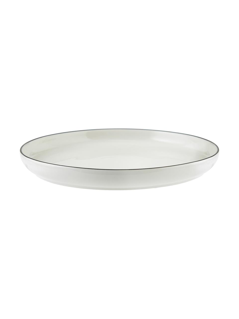 Platos llanos de porcelana Facile, 2 uds., Porcelana dura de alta calidad (aprox. 50% caolín, 25% cuarzo y 25% feldespato), Blanco crema con borde negro, Ø 25 x Al 3 cm