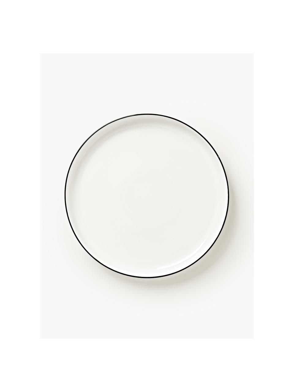 Platos llanos de porcelana Facile, 2 uds., Porcelana dura de alta calidad (aprox. 50% caolín, 25% cuarzo y 25% feldespato), Off White con borde negro, Ø 25 x Al 3 cm