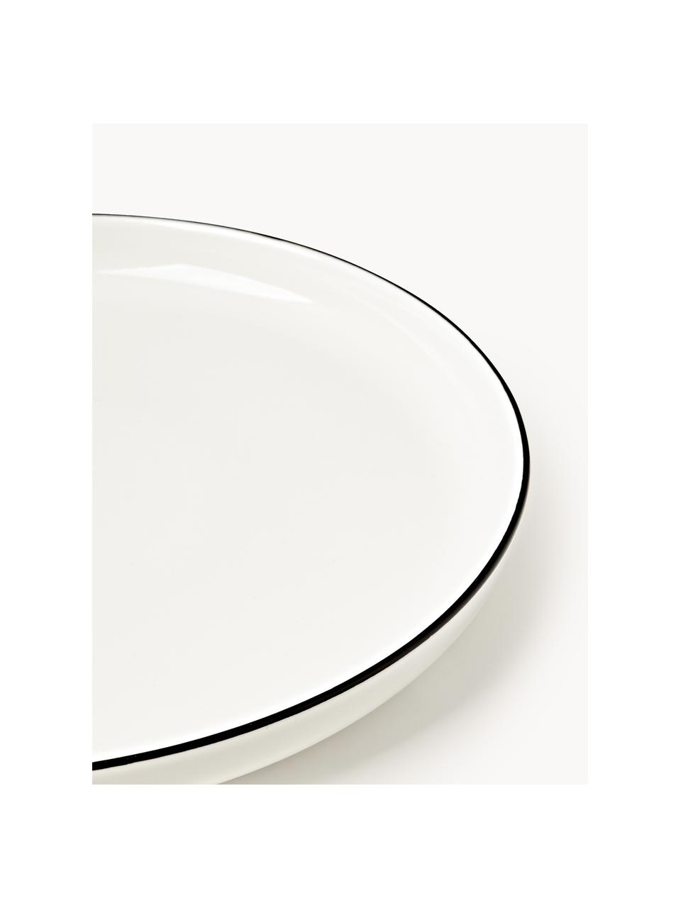 Assiettes plates en porcelaine Facile, 2 pièces, Porcelaine robuste de haute qualité (env. 50 % kaolin, 25 % quartz et 25 % feldspath), Blanc cassé avec bordure noire, Ø 25 x haut. 3 cm