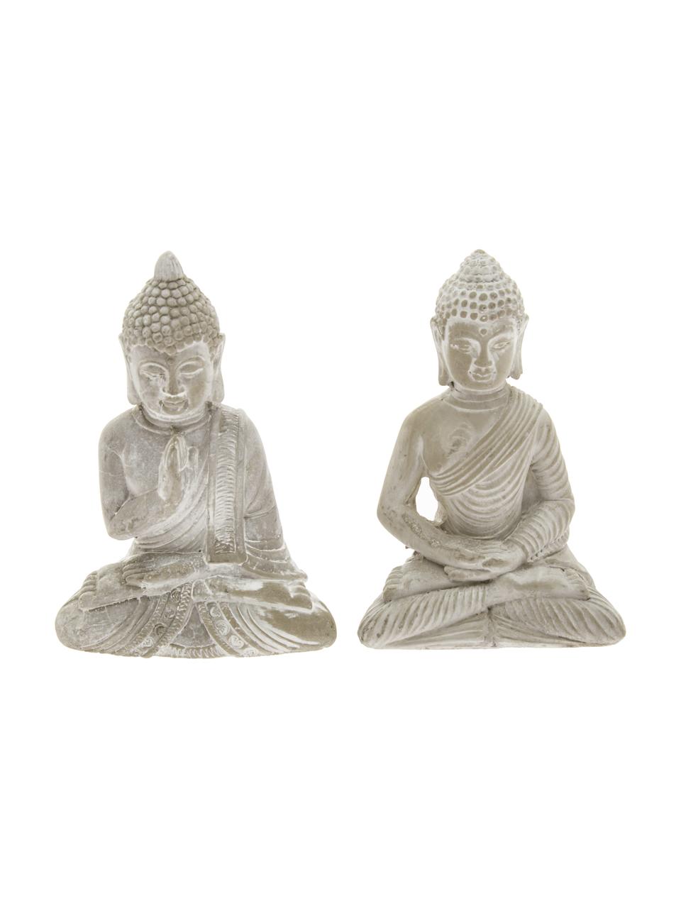 Set de figuras decorativas Buddha, 2 pzas., Cemento, Gris claro, An 9 x Al 14 cm