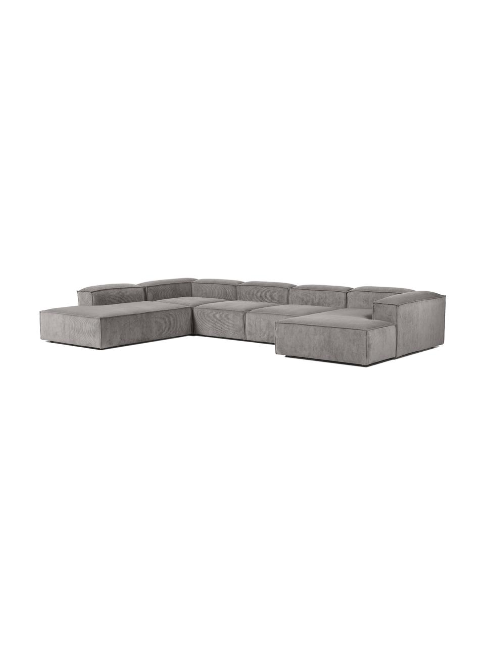 Sofa modułowa ze sztruksu Lennon, Tapicerka: sztruks (92% poliester, 8, Stelaż: lite drewno, sklejka, Nogi: tworzywo sztuczne, Szary sztruks, S 418 x W 68 cm, lewostronna