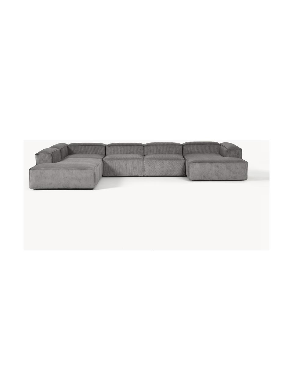 Modulare Wohnlandschaft Lennon aus Cord, Bezug: Cord (92 % Polyester, 8 %, Gestell: Massives Kiefernholz FSC-, Cord Hellgrau, B 418 x T 269 cm, Eckteil links