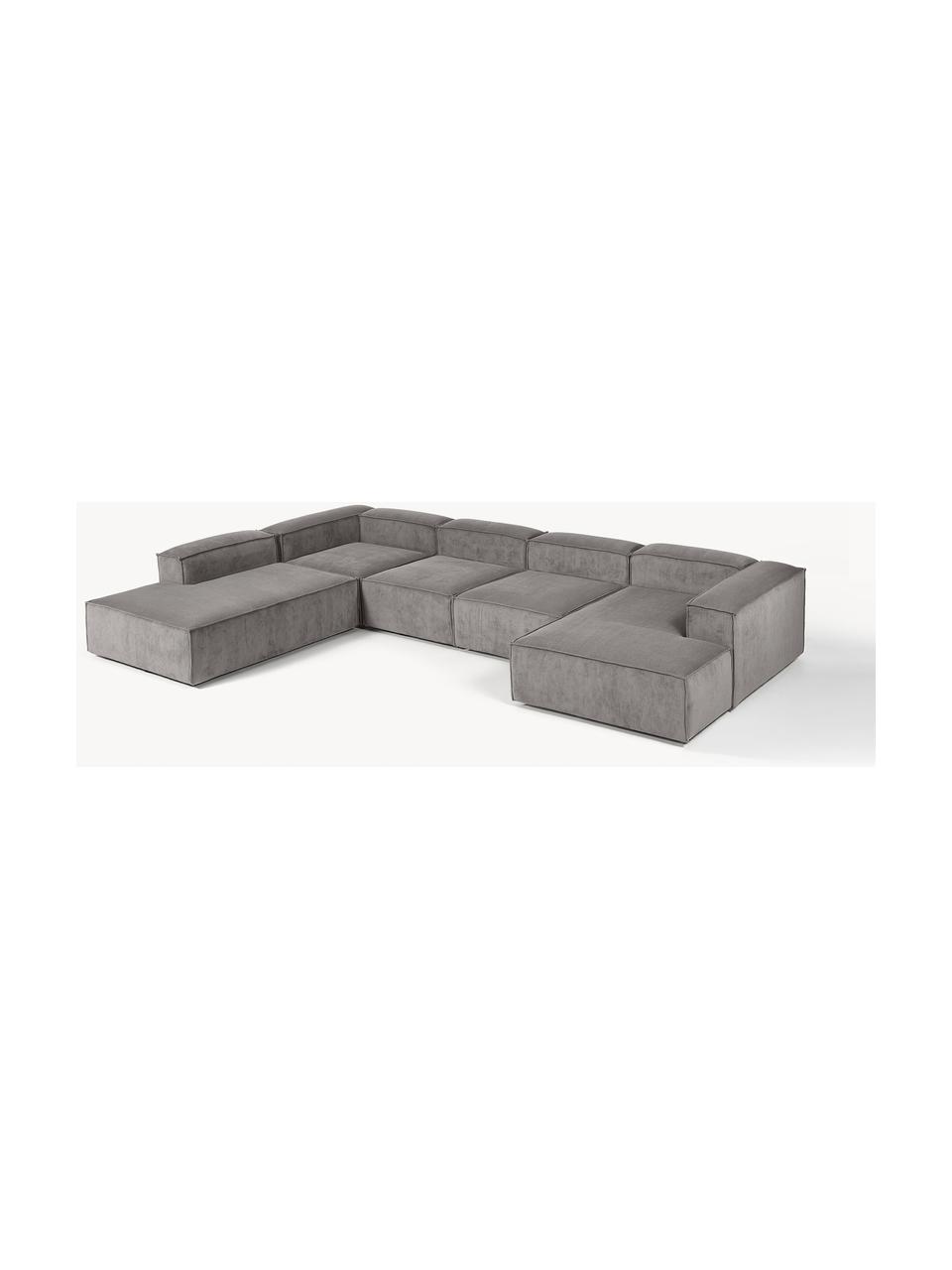 Sofa modułowa ze sztruksu Lennon, Tapicerka: sztruks (92% poliester, 8, Stelaż: lite drewno sosnowe, skle, Nogi: tworzywo sztuczne Ten pro, Szary sztruks, S 418 x G 269 cm,  lewostronna