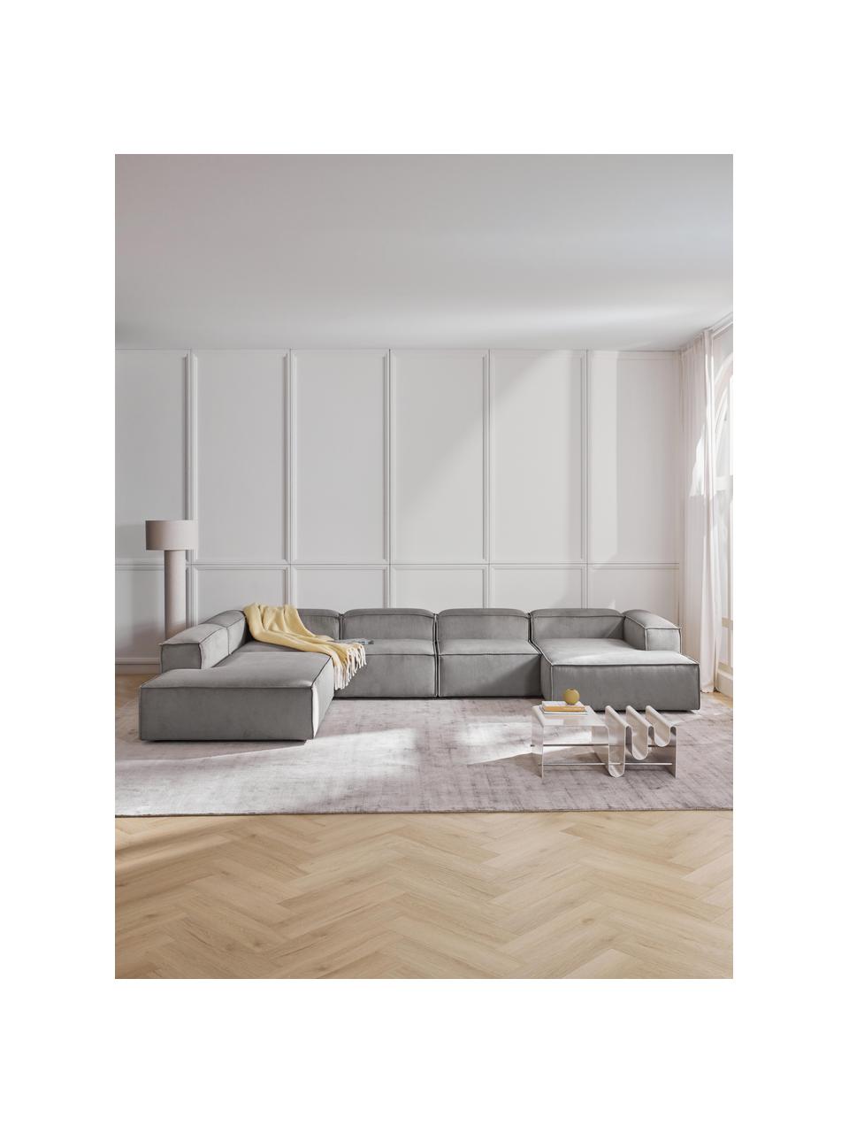 Modulare Wohnlandschaft Lennon aus Cord, Bezug: Cord (92 % Polyester, 8 %, Gestell: Massives Kiefernholz FSC-, Cord Hellgrau, B 418 x T 269 cm, Eckteil links