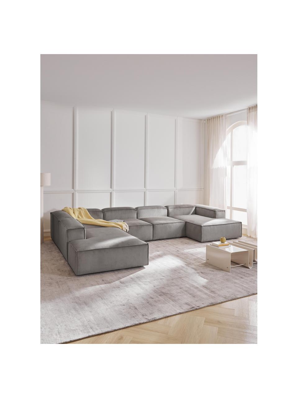 Modulaire woonlandschap Lennon van corduroy, Bekleding: corduroy (92% polyester, , Frame: massief grenenhout, multi, Poten: kunststof Dit product is , Corduroy grijs, B 418 x D 269 cm, hoekdeel links