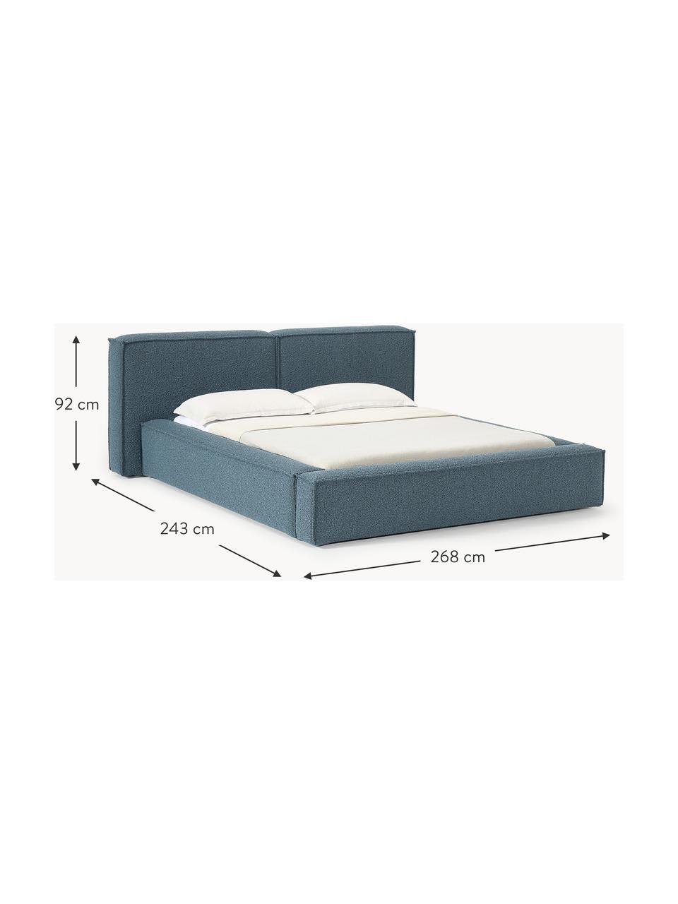 Čalouněná bouclé postel s úložným prostorem Lennon, Šedomodrá, Š 208 cm, D 243 cm (plocha k ležení 140 cm x 200 cm)
