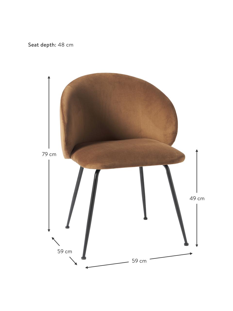 Sedia imbottita in velluto Luisa 2 pz, Rivestimento: velluto (100% poliestere), Gambe: metallo verniciato a polv, Velluto marrone, nero, Larg. 59 x Prof. 59 cm
