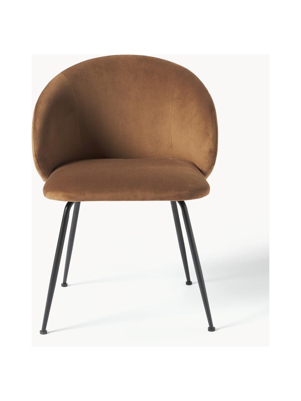 Fluwelen stoelen Luisa, 2 stuks, Bekleding: fluweel (100% polyester) , Poten: gepoedercoat metaal, Fluweel lichtbruin, zwart, B 59 x D 58 cm