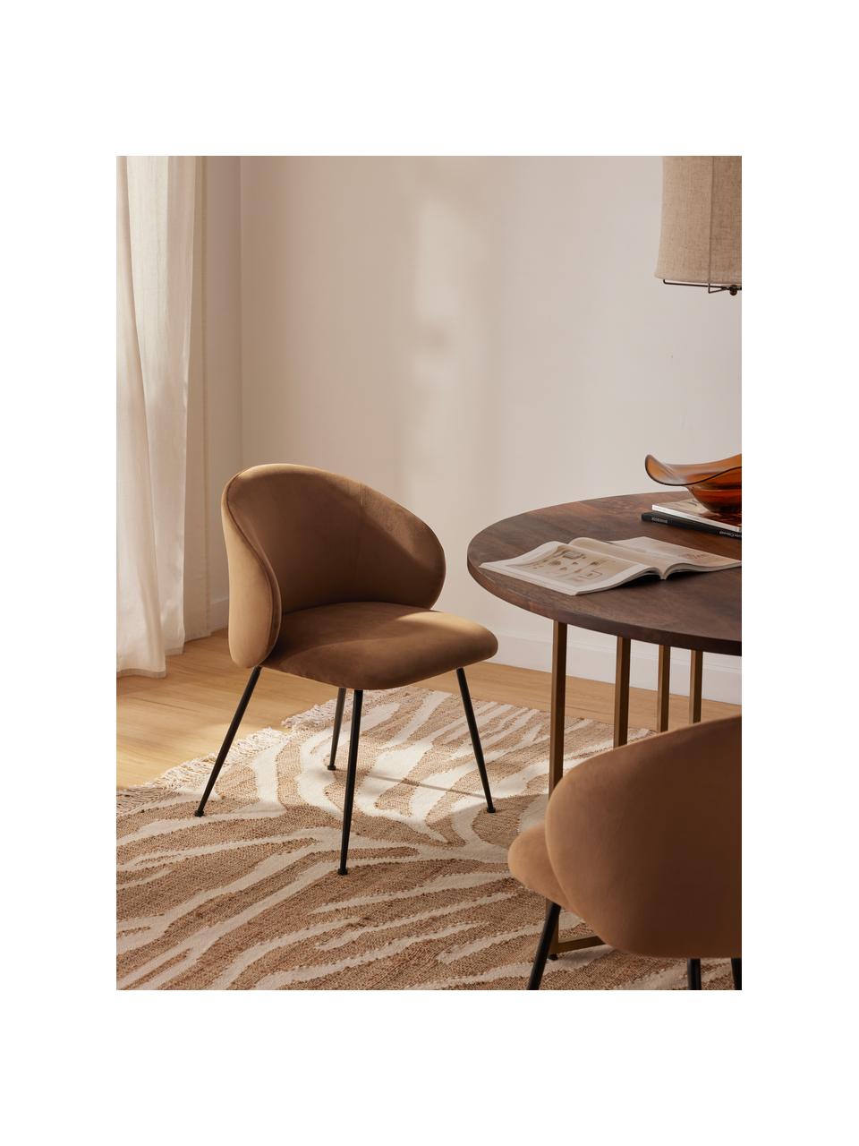 Stoličky so zamatovým čalúnením Luisa, 2 ks, Zamatová svetlohnedá, čierna, Š 59 x H 58 cm