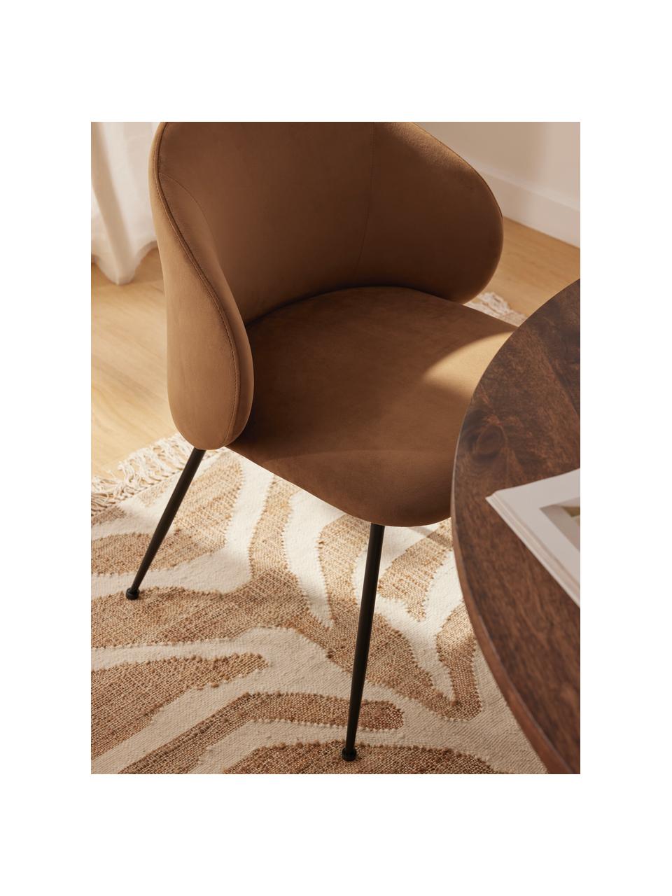 Krzesło tapicerowane z aksamitu Luisa, 2 szt., Tapicerka: aksamit (100% poliester) , Nogi: metal malowany proszkowo, Jasnobrązowy aksamit, czarny, S 59 x G 58 cm