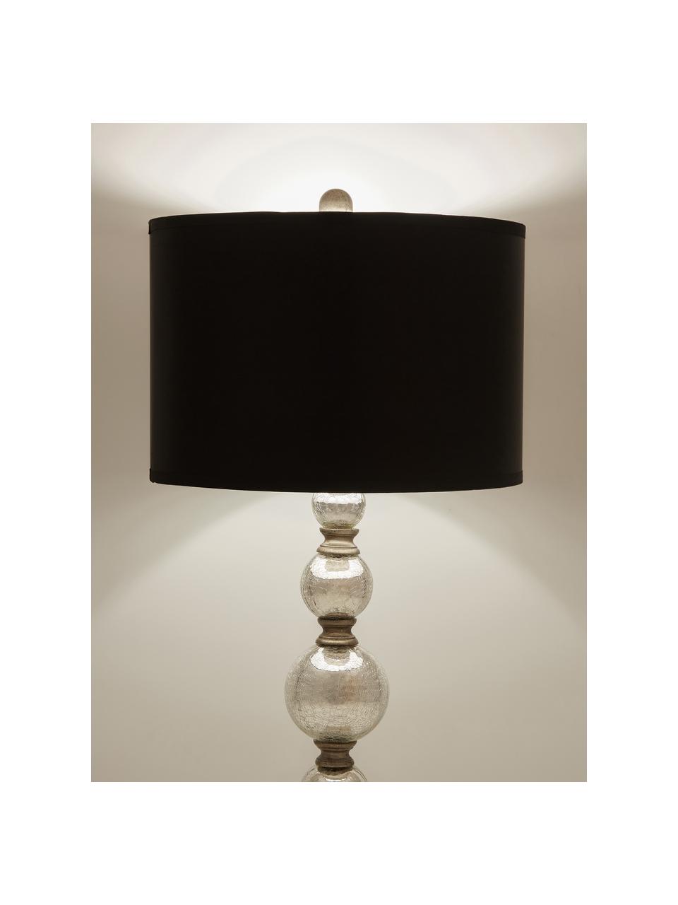 Große Tischlampen Balls, 2 Stück, Lampenschirm: Textil (Polyesterbezug), Lampenfuß: Glas, Schwarz,Silber, Ø 35 x H 75 cm