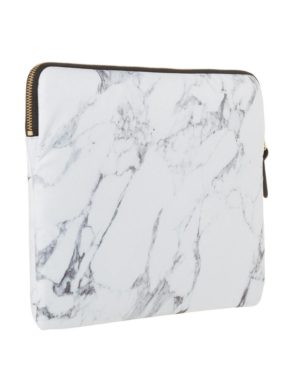Laptophülle White Marble für MacBook Pro 13 Zoll, Laptoptasche: Weiß, marmoriert Aufdruck: Schwarz mit goldfarbener Schrift, 34 x 25 cm