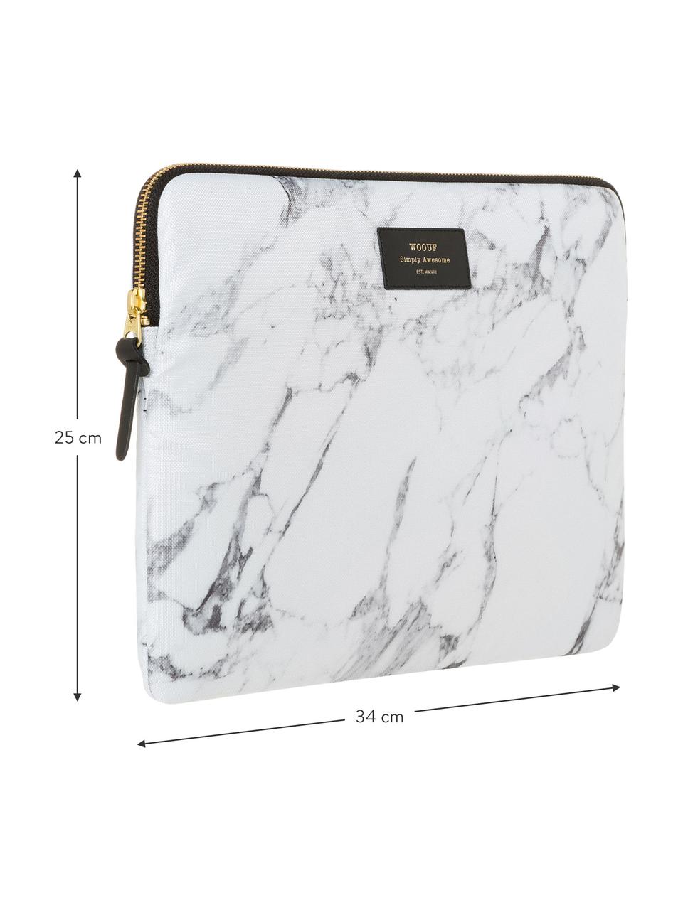 Laptophülle White Marble für MacBook Pro 13 Zoll, Laptoptasche: Weiß, marmoriert Aufdruck: Schwarz mit goldfarbener Schrift, 34 x 25 cm